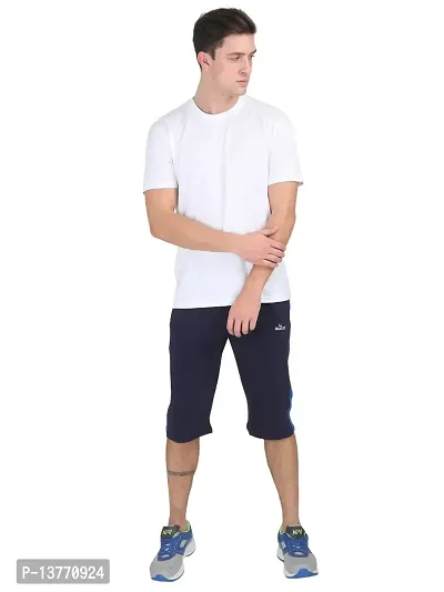 Stylish Navy Blue Cotton Solid 3/4th Shorts For Men-thumb2