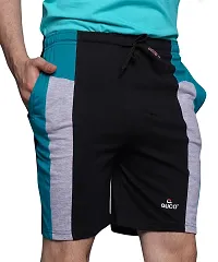 Stylish Black Cotton Colourblocked Regular Shorts For Men-thumb2