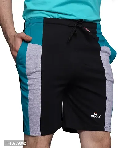 Stylish Black Cotton Colourblocked Regular Shorts For Men-thumb3