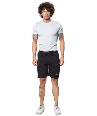 Stylish Black Cotton Colourblocked Sports Shorts For Men-thumb1