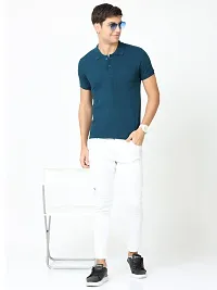 Reliable Blue Cotton Solid Polos For Men-thumb1