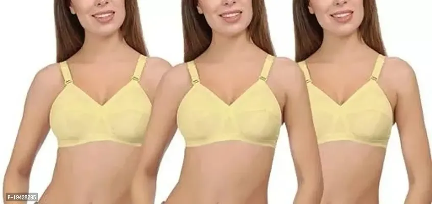 Stylish Yellow Cotton Solid Bras For Women- Pack of 3