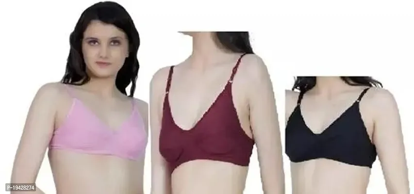 Stylish Cotton Solid Bras For Women- Pack of 3