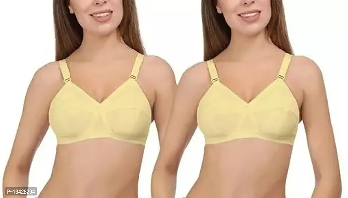Stylish Yellow Cotton Solid Bras For Women- Pack of 2