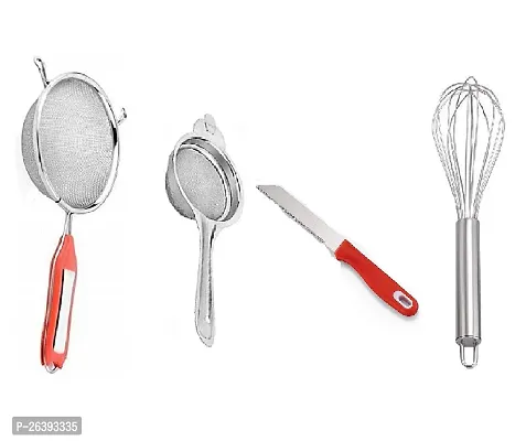 4 No Soup-Tea-Knife-Egg Beater Stainless Steel Strainers And Sieves-thumb0