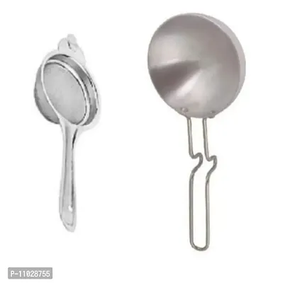 Trendy Stainless Steel Tea Strainer With Aluminuim Tadka Pan Steel Handle