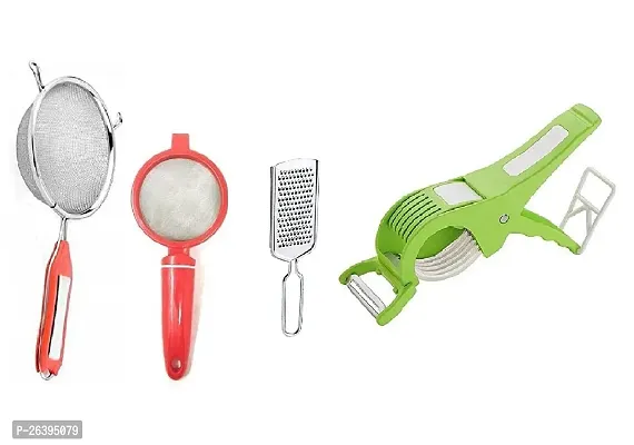 4 No Soup-Plastic Tea-Kamani-Bhindi Cutter Stainless Steel Strainers And Sieves-thumb0