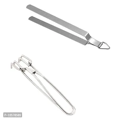 Stainless Steel Chimta for Roti Chapati Chimta Tong for Chapati With Stainless Steel Wire Pakkad.2 Pcs-thumb0