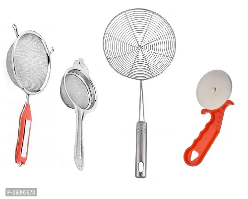4 No Soup-Tea-Jhara-Red Pizza Cutter Stainless Steel Strainers And Sieves-thumb0