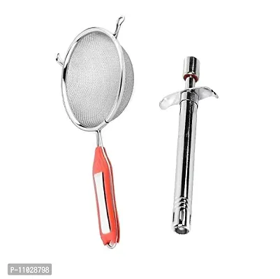 Trendy Stainless Steel Combo Of Premium Quality Ss Soup Strainer With Ss Gas Lighter