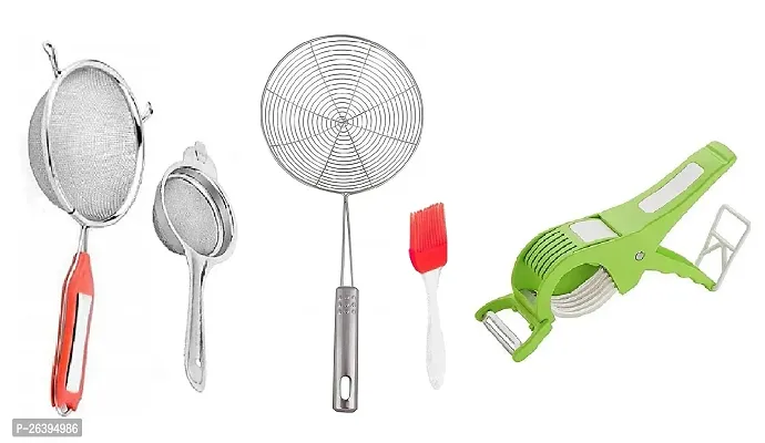 5 No Soup-Tea-Jhara-M Oil Brush-Bhindi Cutter Stainless Steel Strainers And Sieves-thumb0