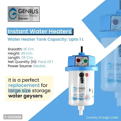 Genius 1 L Instant Water Geyser (1 L Instant Portable Water Geyser With Installation Kit, Blue, White)-thumb2