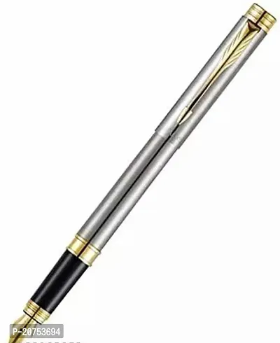 Parker Folio Stainless Steel Gold Trim Fountain Pen Pack Of 1 (Blue)