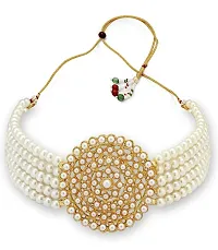 Gorgeous White Colour Studded With Artificial Stone And Beads Necklace Set For Women And Girls-thumb1