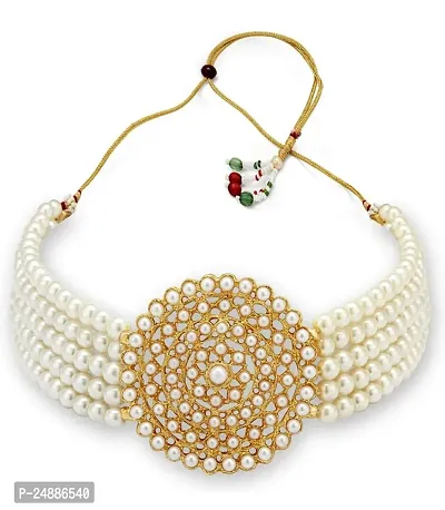 Gorgeous White Colour Studded With Artificial Stone And Beads Necklace Set For Women And Girls-thumb2