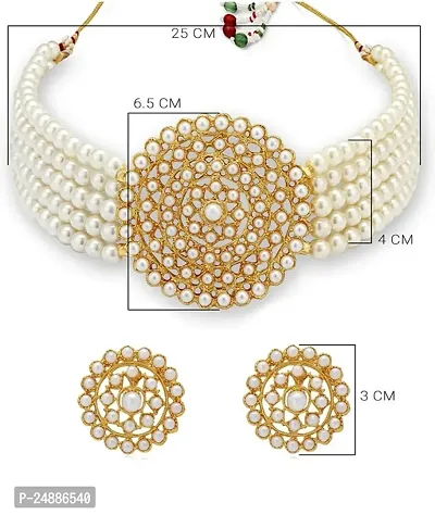 Gorgeous White Colour Studded With Artificial Stone And Beads Necklace Set For Women And Girls-thumb4