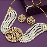 Gorgeous White Colour Studded With Artificial Stone And Beads Necklace Set For Women And Girls-thumb4