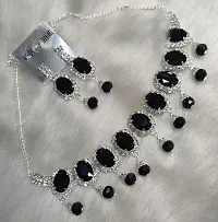 Small  Attractive Necklace Set Studded With Black Silver Stone-thumb1
