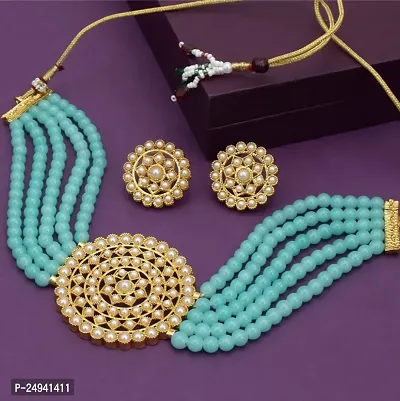 Neckpiece set of multi colour beads with matching ear rings | Titli