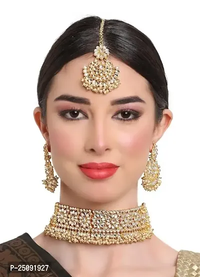 Gold Plated Latest Stylish Traditional White Kundan Choker Necklace Jewellery Set For Women And Girls
