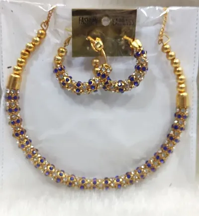 New Twinkling Design Artificial Colour Stone Attractive Necklace Earrings Set For Women And Girls