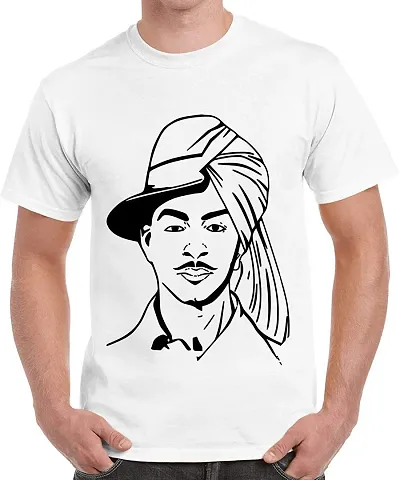 Caseria Men's Round Neck Half Sleeved T-Shirt with Graphics - 2side Shaheed Bhagat Singh (White, XXL)