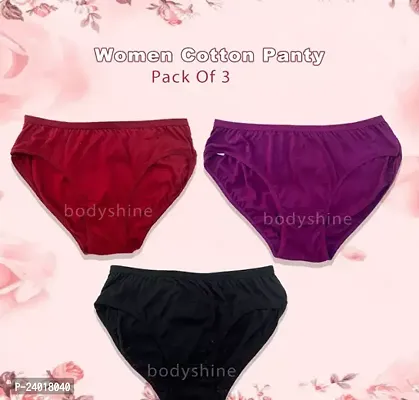 Elegant Cotton Solid Panties For Women- Pack Of 3