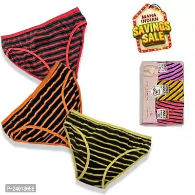 Elegant Cotton Striped Panties For Women- Pack Of 3