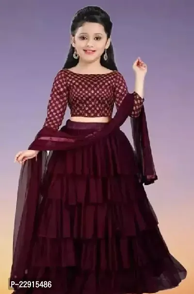 Alluring Maroon Net Lehenga Cholis For Girls-thumb0