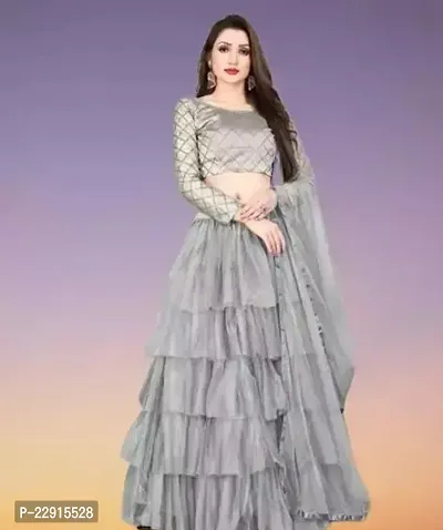 Alluring Grey Net Lehenga Cholis For Girls-thumb0