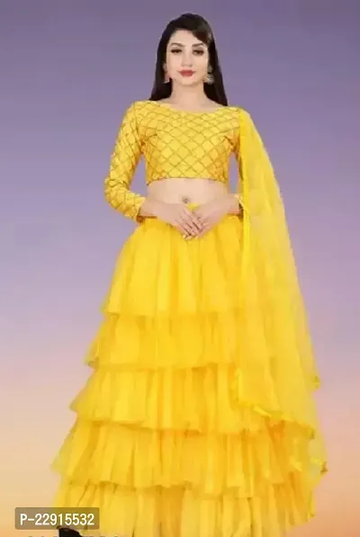 Alluring Yellow Net Lehenga Cholis For Girls-thumb0