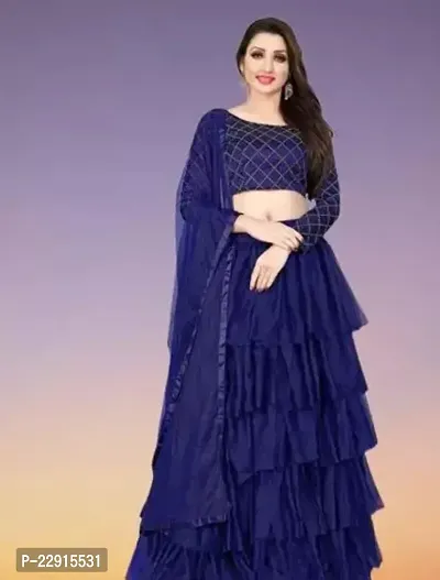 Alluring Navy Blue Net Lehenga Cholis For Girls-thumb0