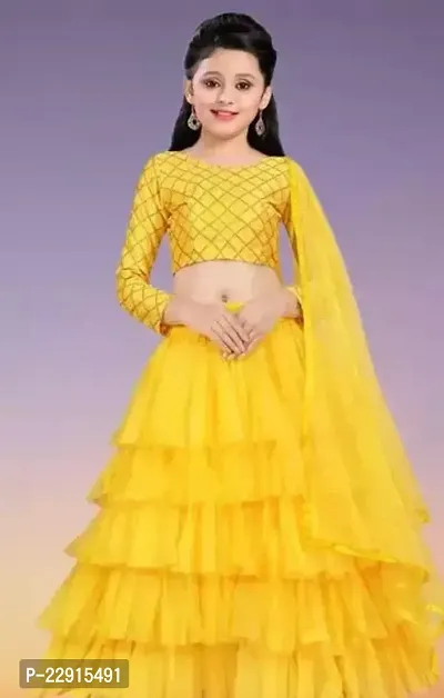 Alluring Yellow Net Lehenga Cholis For Girls-thumb0