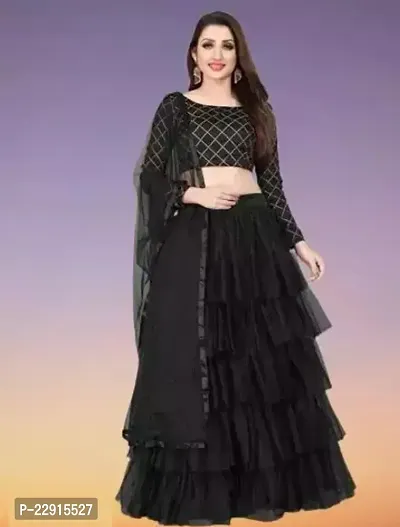 Alluring Black Net Lehenga Cholis For Girls-thumb0