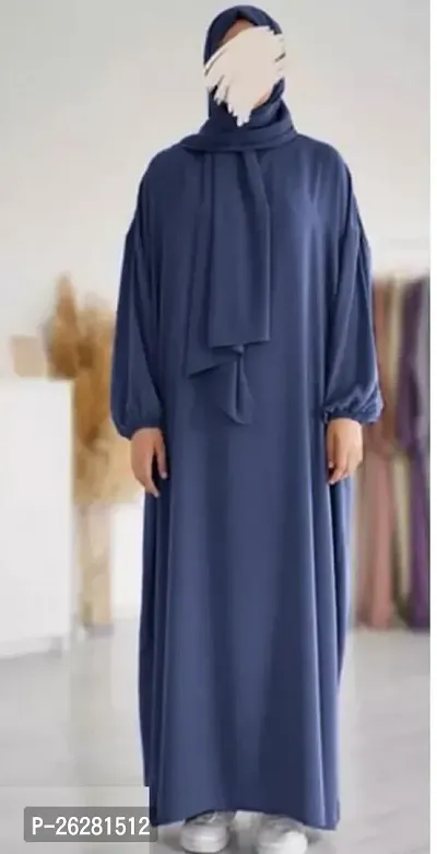 Contemporary Blue Firdous Solid Abaya For Women-thumb0
