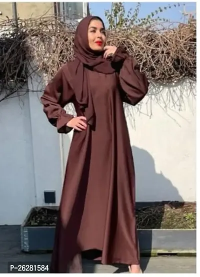 Contemporary Brown Firdous Solid Abaya For Women-thumb0
