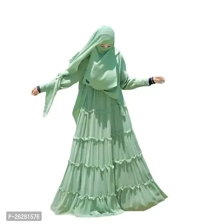 Contemporary Green Firdous Solid Abaya For Women