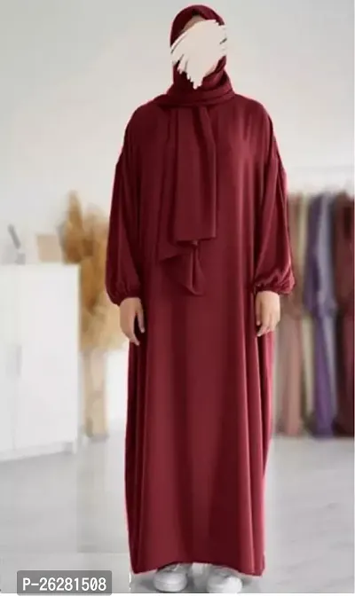 Contemporary Maroon Firdous Solid Abaya For Women-thumb0