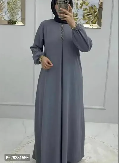 Contemporary Grey Firdous Solid Abaya For Women-thumb0
