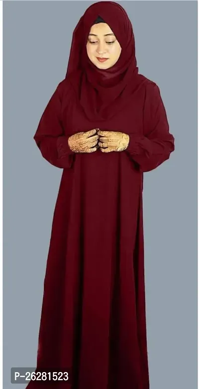 Contemporary Maroon Firdous Solid Abaya For Women-thumb0