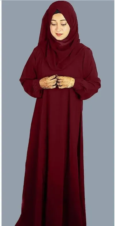 Contemporary Maroon Firdous Solid Abaya For Women