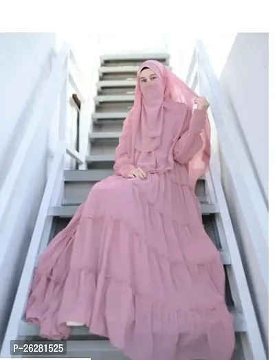 Contemporary Pink Firdous Solid Abaya For Women