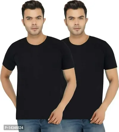 Stylish Fancy Cotton Solid T-Shirts Combo For Men Pack Of 2-thumb0