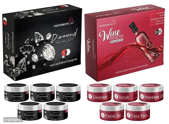 Professional Feel Diamond And Red Wine Facial Kit, Gold Instant Glow Beauty Parlour Facial Kit Pro Active -Set Of 5