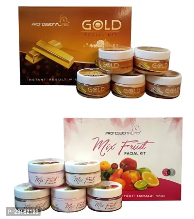 Professional Feel Mix Fruit And Gold Facial Kit Special Combo Anti Tan Beauty Parlour Diamond Suitable For Unisex -Set Of 5