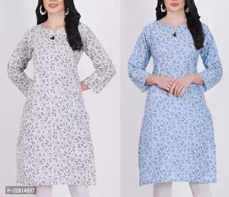 Beautiful Cotton Blend Printed Kurta Pant And Dupatta Set For Women Pack of 2