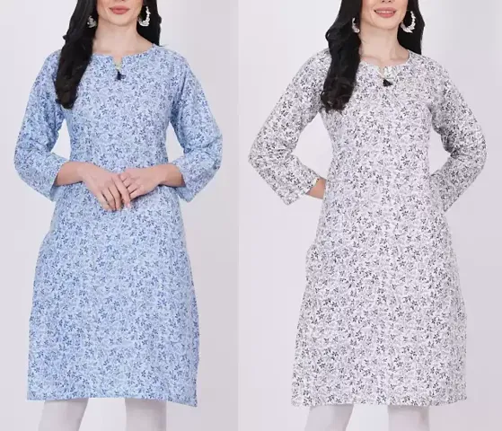 Stylish Cotton Blend Printed Straight Kurta Bottom Set