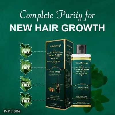 Nutraherbal Real Grow Hair Oil Stop hair Loss Cures Dandruff Promotes New Hair Growth 200 Ml-thumb0