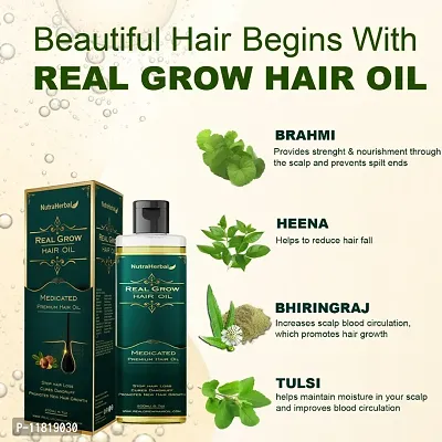 Nutraherbal Real Grow Hair Oil Stop hair Loss Cures Dandruff Promotes New Hair Growth 200 Ml