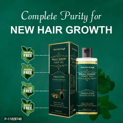 Nutraherbal Real Grow Hair Oil Stop hair Loss Cures Dandruff Promotes New Hair Growth 200 Ml